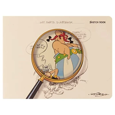 Abbildung von Clairefontaine 813029C Sketchbook Asterix 4, mit Fadenbindung 21x16 cm, 30 Blatt, Querformat, Motiv skizziert Lupe, 1 Stück