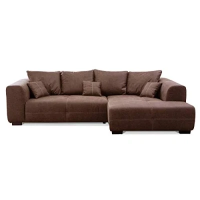 Abbildung von CAVADORE Ecksofa Mavericco inkl. Kissen / XXL Eckcouch im modernen Design Longchair rechts 285 x 69 170 Lederoptik cognac