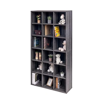 Abbildung von Iris Ohyama, Bücherregal, Aufbewahrungsmöbel, 18 Einlegeböden, Fest &amp; stabil, Vertikale oder horizontale Anordnung, Büro, Wohnzimmer, Schlafzimmer Book Shelf BKS 1890 Eiche grau