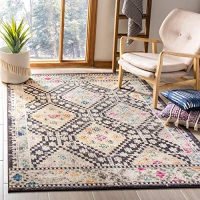 Abbildung von SAFAVIEH Boho Teppich für Wohnzimmer, Esszimmer, Schlafzimmer Madison Collection, Kurzer Flor, Schwarz und Gelb, 122 X 183 cm