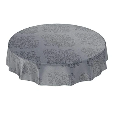 Abbildung von ANRO Wachstuchtischdecke Wachstuch Wachstischdecke Tischdecke abwaschbar Ranken Barock Arabeske Anthrazit Rund 140cm eingefasst
