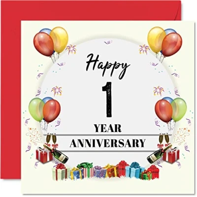 Abbildung von Stuff4 Papier Jubiläumskarte für Ehemann und Ehefrau Jubiläumsparty Happy 1st Wedding Anniversary Karte Partner, 145 mm x Grußkarten zum ersten Jahrestag