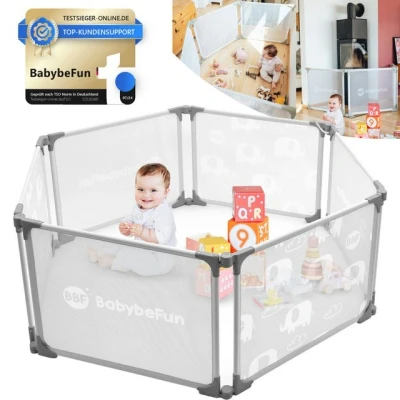 Abbildung von BabybeFun Laufstall Baby faltbar [Extra Stabil] Laufgitter Playpen Kaminschutzgitter/Kinderschutzgitter zum Kochen Putzen Entspannen 6 Teilig