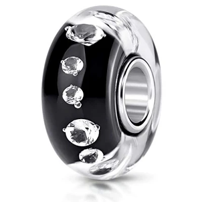 Abbildung von Materia Bead Glasperle Schwarz Zirkonia 421, Kern aus 925 Sterling Silber