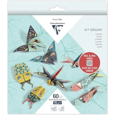 Abbildung von Clairefontaine 95366C Packung Origami Papier mit 60 Blatt, beidseitig bedruckt, 3 Formate, 10x10 cm, 15x15 20x20 70g, Insekten, 1 Pack