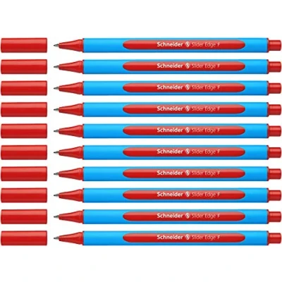 Abbildung von Schneider Slider Edge F Kugelschreiber (Dreikant Stift mit Strichbreite F=Feinstrich, Kappenmodell) 10er Packung cyan rot