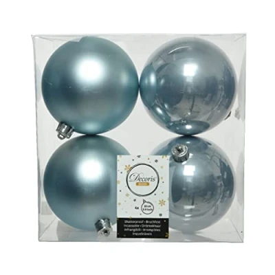 Abbildung von Kaemingk Weihnachtskugeln Kunststoff 10cm x 4 Stück Christbaumkugeln Set bruchsicher hellblau Nebelblau
