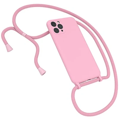 Abbildung von EAZY CASE Premium Silikon Handykette kompatibel mit iPhone 11 Pro Handyhülle Umhängeband, Handykordel Schutzhülle, Silikonhülle, Hülle Band, Kette für Smartphone, Pink