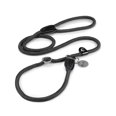 Abbildung von lionto Hundeleine mit Zugstopp, Retrieverleine, Zugbegrenzung, 120 cm, schwarz