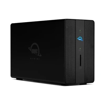 Abbildung von OWC Gemini Thunderbolt Dock und externes RAID Speichergehäuse mit Zwei Einschüben für 2,5 Zoll oder 3,5 SATA U.2 Laufwerke