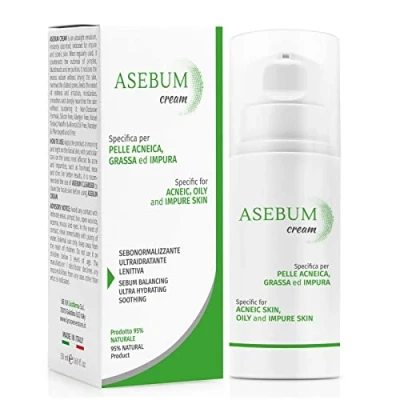 Abbildung von Asebum Creme Anti Akne Bekämpft Akne, Pickel, Mitesser Gesichtscreme für fettige und zu neigende Haut Beseitigt Talg Mattierende Wirkung 95% Natürlich