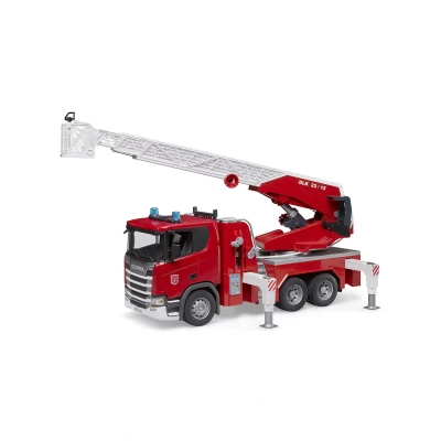 Abbildung von Bruder Scania Super 560R Feuerwehr mit Drehleiter, Wasserpumpe und Light &amp; Sound Modul 1:16