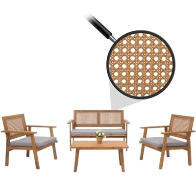 Abbildung von Mendler Garten Garnitur HWC N46, Lounge Set Gartenlounge Bank Sessel Tisch, Holz Akazie MVG Zertifiziert Kissen grau