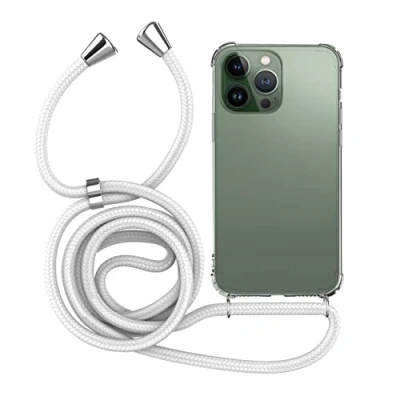 Abbildung von MyGadget Handykette für iPhone 14 Pro [ TPU Hülle mit verstellbaren Band ] Handyhülle Handyband zum Umhängen Kordel Schnur Case Schutzhülle Weiß