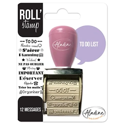 Abbildung von Aladine Roll&#039; Stamp To Do List Stempel mit Scrollrad 12 Stempelnachrichten Ideal für Bullet Journal, Scrapbooking 02164 3,5 x 8 10,5 Schwarz