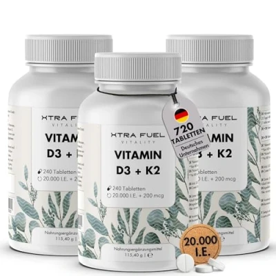 Abbildung von XTRA FUEL Vitamin D3 + K2 Tabletten 20.000 I.E. 200mcg MK 7 all trans 720 St