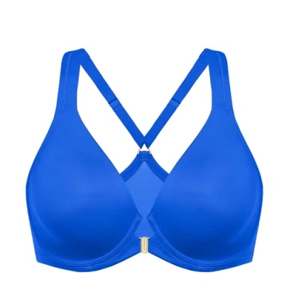 Abbildung von DELIMIRA Damen Vorderverschluss Racerback BH Grosse Grössen Bügel BHS Tiefer Ausschnitt Ungefüttert Vollschalen Funkelndes Blau 100D