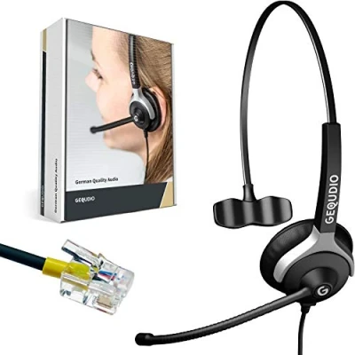 Abbildung von GEQUDIO Headset für GX und GZ Serie kompatibel GX5+ GX7+ 2 6 8, Poly/Polycom Gigaset RJ Telefon inklusive Kabel Kopfhörer &amp; Mikrofon mit Ersatz Polster 60g leicht (1 Ohr)