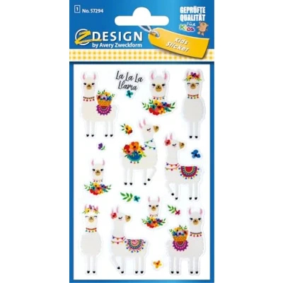 Abbildung von AVERY Zweckform Glitter Sticker Lama 16 Aufkleber (selbstklebende farbenfrohen Kindersticker zum Spielen, Basteln, Sammeln, für Freundschaftsbücher und Poesiealben) 57294