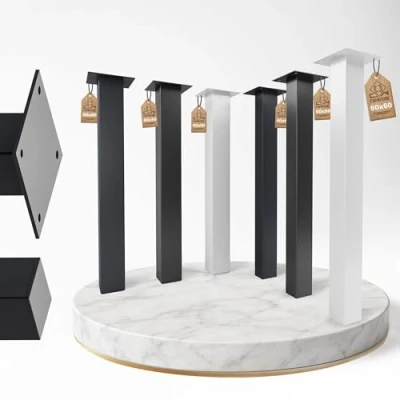 Abbildung von cm Furniture 4 Stück Tischbeine Metall Weiß Höhe: 72 Quadratrohr Tischkufen Vierkant Profil 80x80 mm Küchentischfüße Eckig für Esstisch, Tischfüße Tischgestell Schreibtisch, Sitzbank, Büro
