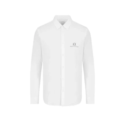 Abbildung von Armani Exchange Men&#039;s Ax Long Sleeve Icon Logo Button Shirt, White, X Klein