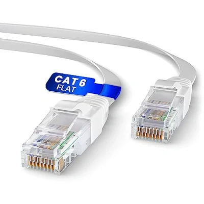 Abbildung von Mr. Tronic 25m Flaches Ethernet Netzwerkkabel Cat 6, LAN mit RJ45 Anschlüssen Für Schnelle &amp; Zuverlässige Internet, AWG24 Flach Patchkabel 6 1 Gbps UTP CCA (25 Meter, Weiß)