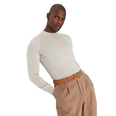 Abbildung von Trendyol Herren Einfarbiger, schmaler Pullover mit hohem Kragen Sweatshirt, beige, Small