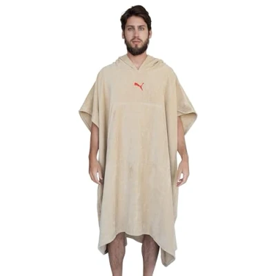 Abbildung von PUMA Badeponcho Damen und Herren Unisex Bademantel Badetuch mit Kapuze beige Gr. L/XL