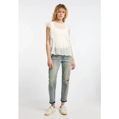 Abbildung von DREIMASTER Vintage Damen Kurzarmbluse XS / Off White 100% Polyester