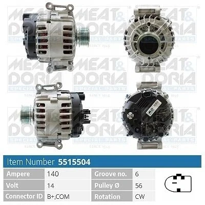 Abbildung von MEAT &amp; DORIA 5515504 Lichtmaschine 14V 140A VOLKSWAGEN: Golf 7 Schrägheck, Polo V Variant, AUDI: A1 Sportback, A6 C7 Limousine, Q3