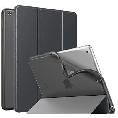 Abbildung von MoKo Hülle Kompatibel mit Neu iPad 9./8./7. Generation (2021/2020/2019), 10,2 Zoll Ständer, TPU Transluzent Matt Rückseite Cover Auto Schlaf/Aufwach Funktion, Raum Grau