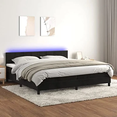 Abbildung von vidaXL Boxspringbett, Bett mit Matratze Kopfteil LED, Doppelbett Bettgestell Lattenrost, Polsterbett Bettrahmen, Schwarz 200x200cm Samt