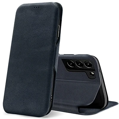 Abbildung von Verco Handyhülle für Samsung S21 FE, Bookstyle Premium Handy Flip Cover Galaxy FE Hülle [integr. Magnet] Book Case PU Leder Tasche, Blau