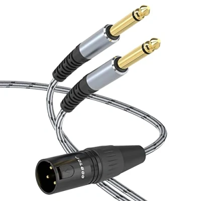 Abbildung von JOLGOO Mikrofonkabel, XLR Stecker auf Dual 1/4 Zoll TS Mono Y Splitter, 6,35 mm Adapterkabel, 2 Meter