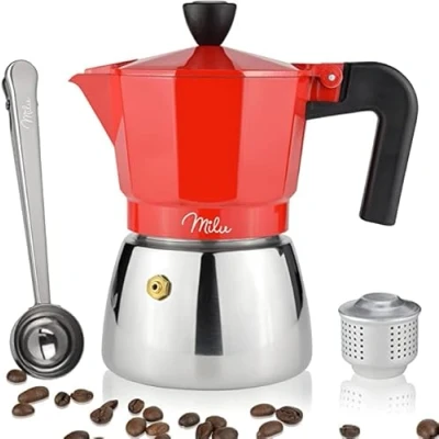 Abbildung von Milu Induktion Espressokocher Set, rot, 150ml (3 Tassen), 1 von FROG.coffee