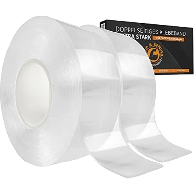 Abbildung von GRIP&amp;BENDER Doppelseitiges Klebeband 10 Meter x 3CM Nano Tape Doppelseitig Transparent Spurloses Multifunktionales Rutschfestes Nanotape extra dünn (1mm) Ultra Stark