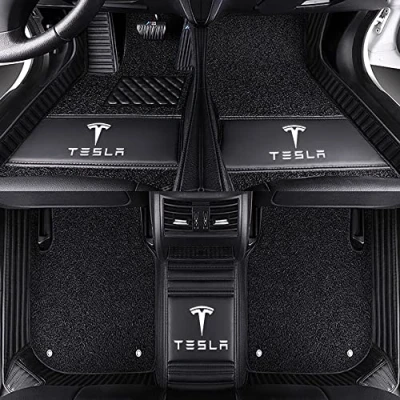 Abbildung von Full Coverage Auto Leder Fußmatten für Tesla Model 3 Highland 2024 Allwetter Antirutschmatte Anpassen Teppiche Fussmatten Protection Zubehör,Blackstyle