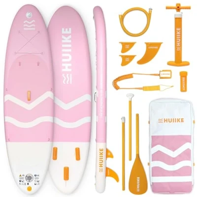 Abbildung von HUIIKE Stand Up Paddling Board mit Zubehör, Paddel, Finnen, Pumpe. Paddle Sup Aufblasbar Hohe Stabilität und Widerstandsfähigkeit. 305 x 84 15 cm, Belastbar bis 130 kg