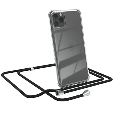 Abbildung von EAZY CASE Handykette kompatibel mit iPhone 11 Pro Max Handyhülle Umhängeband, Handykordel Schutzhülle, Silikonhülle, Hülle Band, Stylische Kette für Smartphone, Schwarz