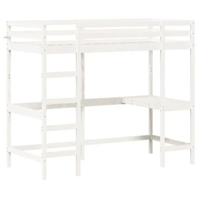 Abbildung von vidaXL Hochbett mit Schreibtisch, Bett für Kinder ab 6 Jahren, Stockbett Sperrholzlatten, Etagenbett Kinderbett, Weiß 90x190cm Massivholz Kiefer