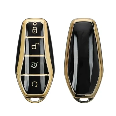 Abbildung von kwmobile Autoschlüssel Hülle kompatibel mit BYD Atto 3 / Han/Tang/Dolphin/Yuan/Seal Schlüsselhülle Silikon Cover Schwarz Gold