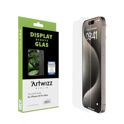 Abbildung von Artwizz SecondDisplay Displayschutz kompatibel für iPhone 16 Pro Max HD Schutzglas aus Sicherheitsglas, 9H Härte