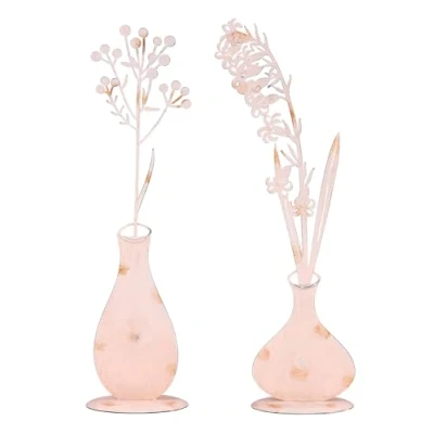 Abbildung von levandeo 2er Set Metall Blume Altrosa Deko Aufsteller Tischdeko Shabby Chic Vintage Frühling Figur Wohndeko