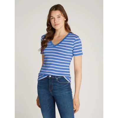 Abbildung von Tommy Hilfiger NEW SLIM CODY Tshirt print, Damen, Größe: Large, Fine blue spell/ivory petal