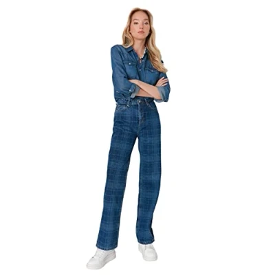 Abbildung von Trendyol Damen Herren Young Hoher Bund Weites Bein der 90er Jeans, Blau, 34 EU