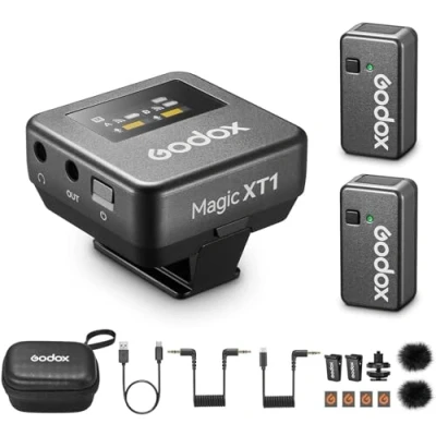 Abbildung von Godox Magic XT1 kabelloses Lavalier Mikrofon für Kamera, Android, iPhone 15, PC, 48 kHz/24 Bit Audio, Touchscreen Empfänger, Geräuschunterdrückung, 2,4 G Mikrofonsystem mit 200 m Reichweite
