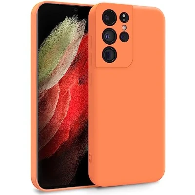 Abbildung von MyGadget Hülle für Samsung Galaxy S21 Ultra Zweilagige Handyhülle mit Kameraschutz Cover Innenfutter &amp; Silikon außen Orange