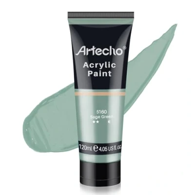 Abbildung von Artecho Acrylfarbe Salbei Grün 120 ml, Wasserfest und Lichtecht, Schnell Trocknend, für Leinwand, Holz, Stoff, Handwerk, Leder Stein.