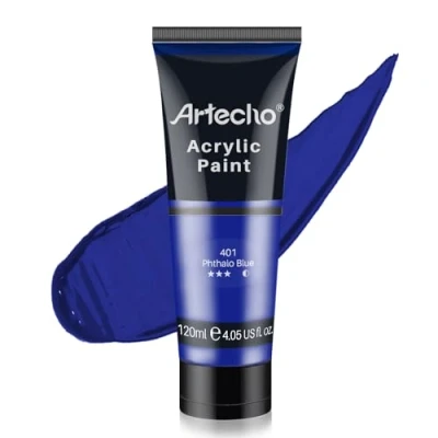 Abbildung von Artecho Acrylfarbe Phthaloblau 120 ml, Wasserfest und Lichtecht, Schnell Trocknend, für Leinwand, Holz, Stoff, Handwerk, Leder Stein.