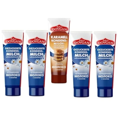 Abbildung von 5x DOVGAN Gezuckerte Kondensmilch in Tube 150g (4 tradizionelle+1 Karamel)